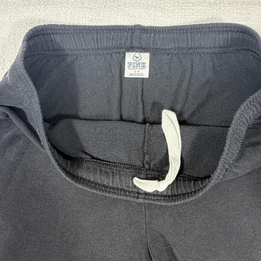 Victorias Secret Y2K Love Pink Black Cropped Capri Sweat Pants Comfy Size Small - Picture 4 of 9